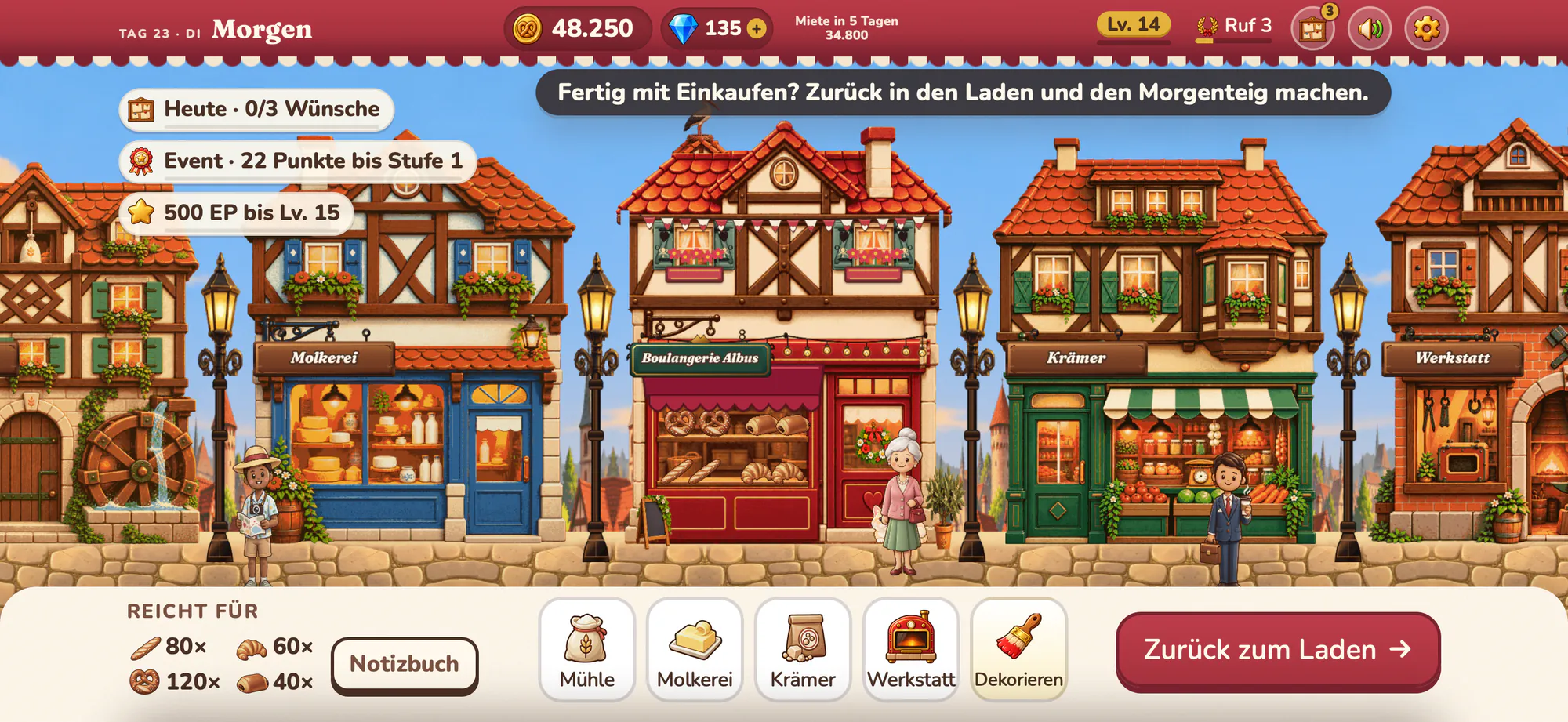 Screenshot aus Albus Bakery: Die Straße im Morgengrauen