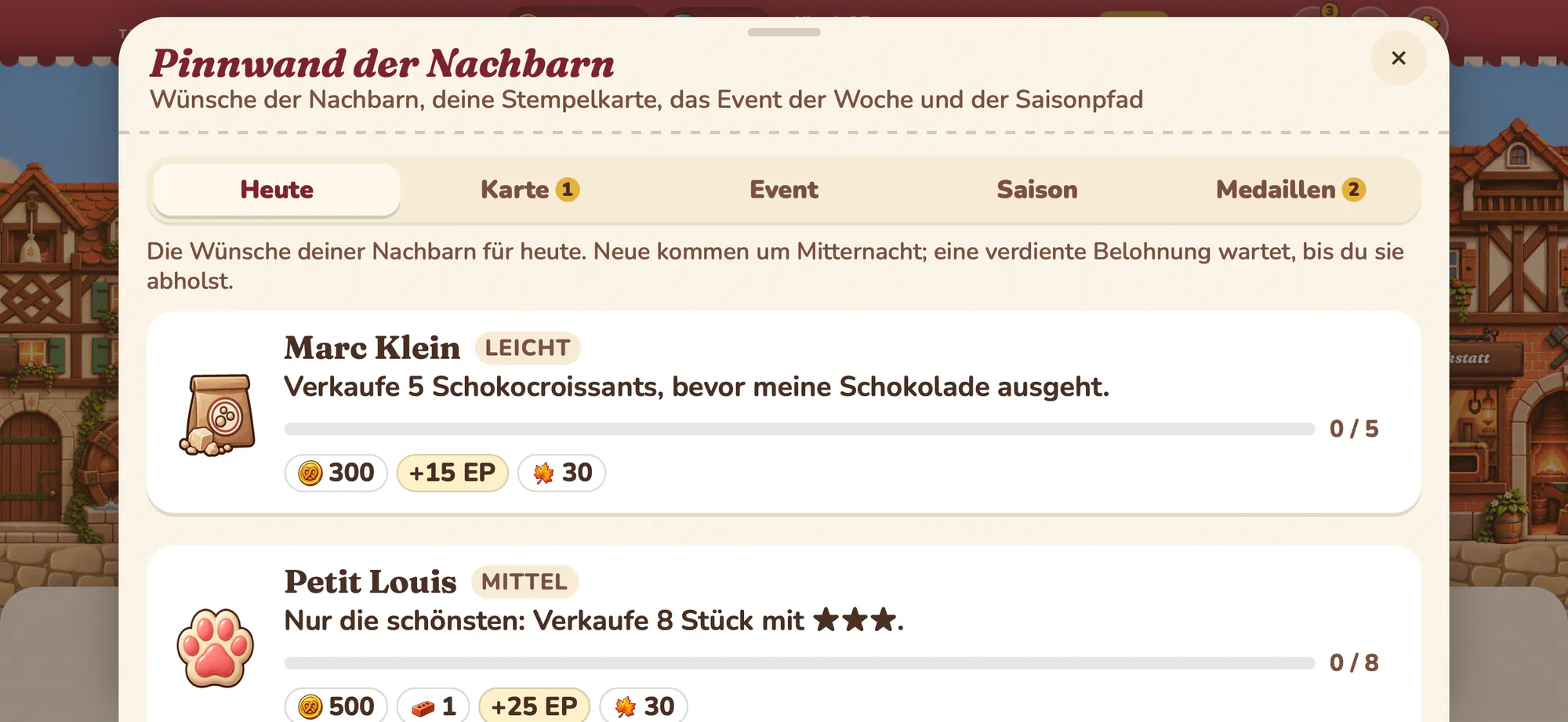 Screenshot aus Albus Bakery: Die Pinnwand der Nachbarn
