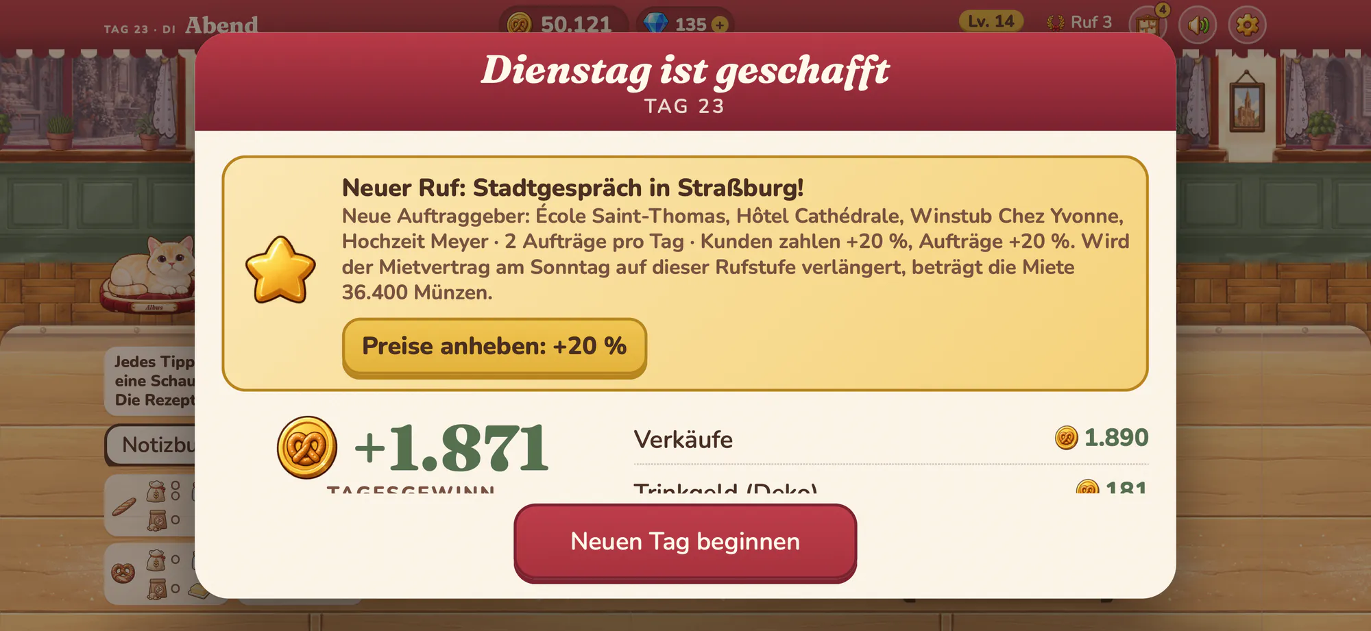 Screenshot aus Albus Bakery: Der Tagesabschluss