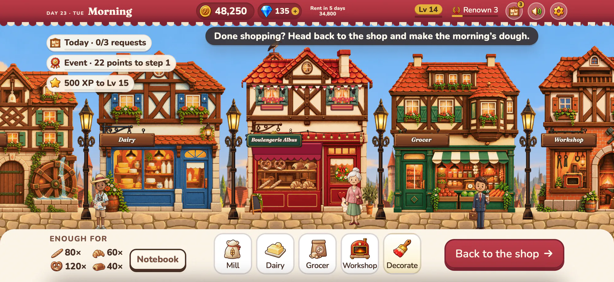Albus Bakery screenshot: The street at dawn