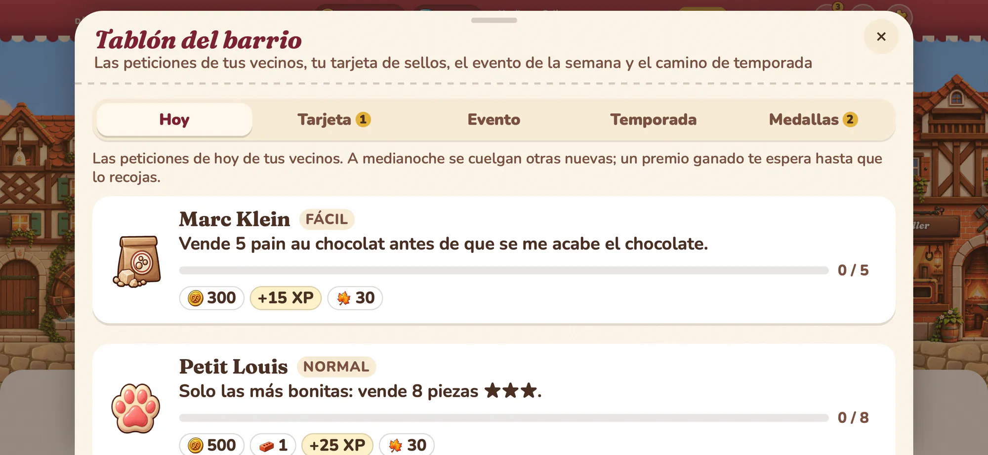 Captura de pantalla de Albus Bakery: El tablón del barrio
