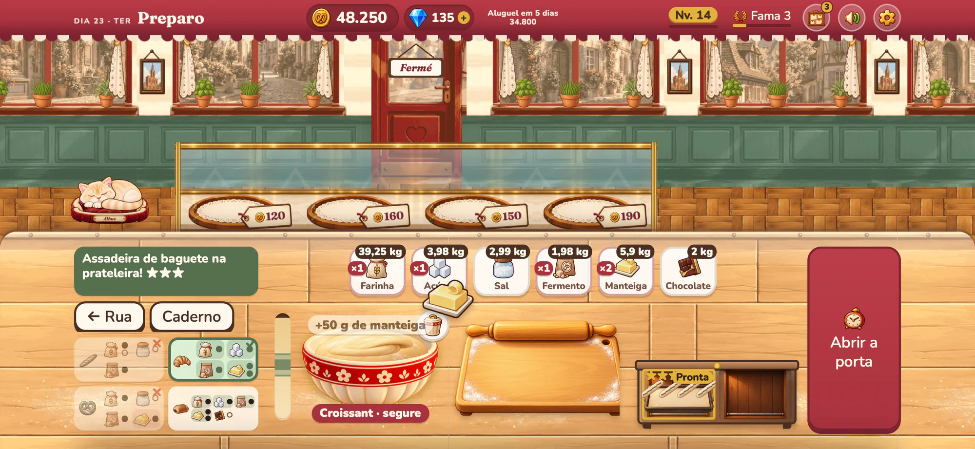 Captura de tela do Albus Bakery: Sovando na bancada