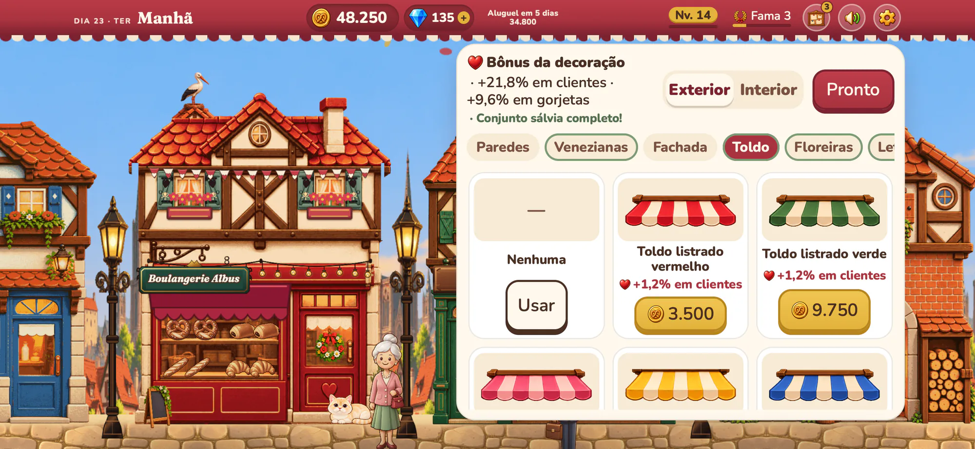 Captura de tela do Albus Bakery: Decorando a fachada