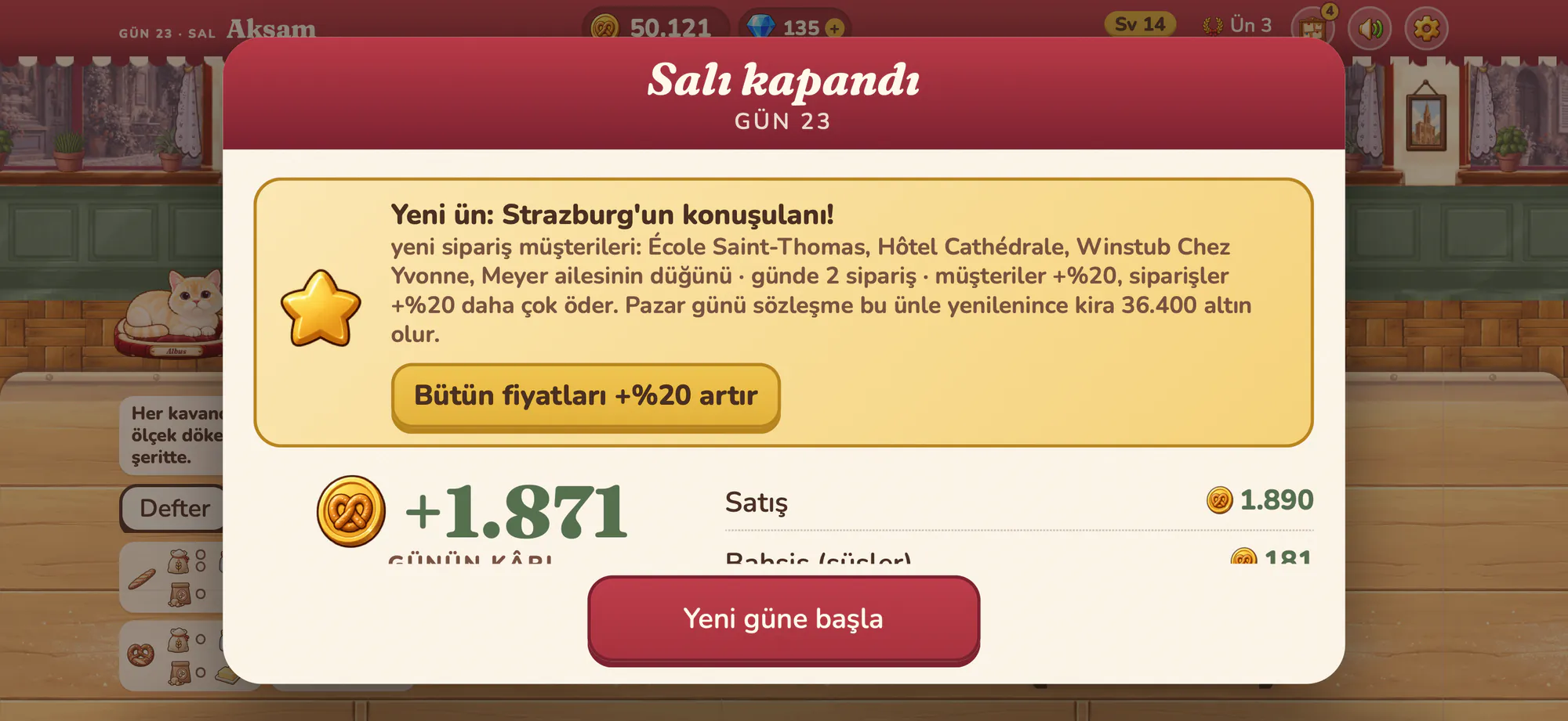 Albus Bakery ekran görüntüsü: Akşam raporu